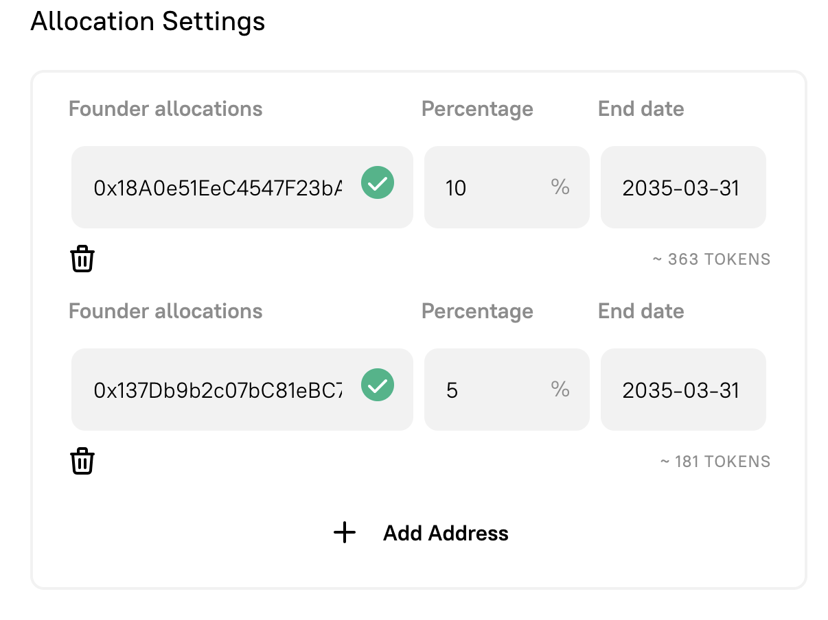 Token Allocation in Admin UI